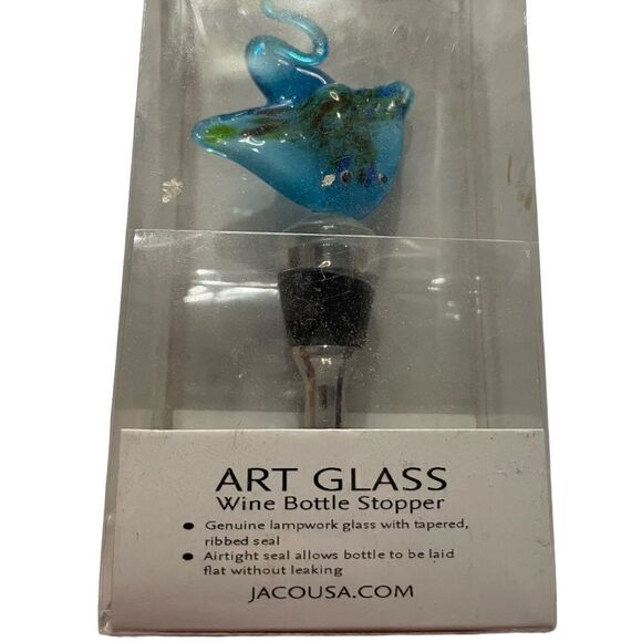 Jacousa Art Glass Blue Sting Ray Wine Bottle Stopper NEW - Picture 11 of 12